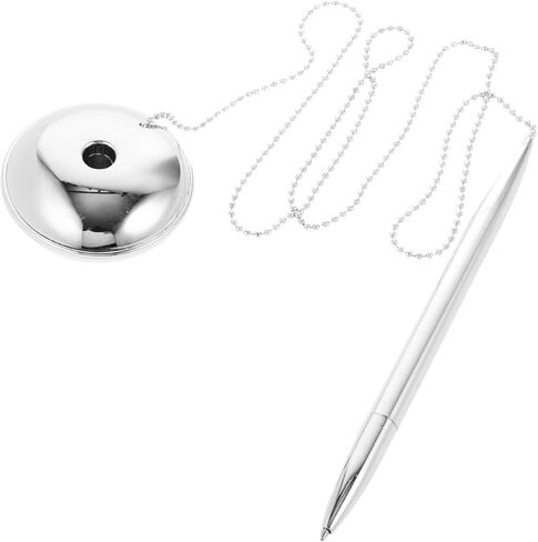 INOOMP Countertop Ballpoint Pen with Stand Silver Metal Office Desk Fixed Signature Writing Pen for Bank and Business Use in Kuwait