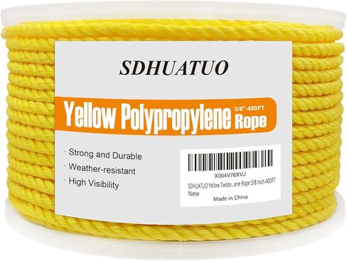 SDHUATUO Polypropylene Rope 1/4 Inch 100FT, Heavy Duty Yellow Twisted Poly Ropes, High Visibility, Resistant to Oil, Marine, Camping, Flag Pole, Indoor & Outdoor, Floating in Saudi Arabia