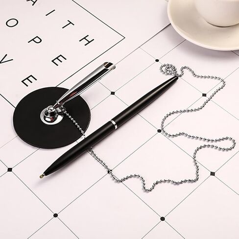 مجموعة أقلام توقيع مكتب INOOMP مكونة من قطعتين مع تصميم سلسلة معدنية لتوقيع الأعمال باللون الأسود والفضي للاستخدام في الفنادق والمكاتب in Kuwait