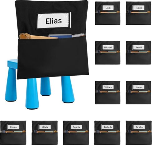 Chair Pockets for Classrooms 12 Pack,15 x 14 inch Black Chair Back Buddy Pockets with Name Slot & Tags, Back of Chair Organizer for Classroom Chairs Seat Storage in Saudi Arabia