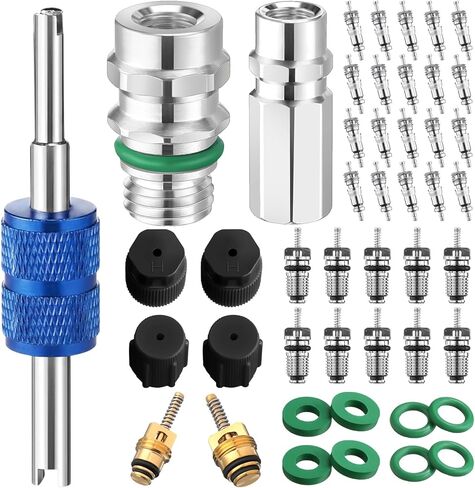 Zonon 47 Pcs Air Conditioning Valve Core Kit R12 R22 to R134a Ac Retrofit Fitting Adapter Kit, High/Low Fitting Port Retrofit 1/4'' to 7/16"-20 Unf Conversion Adapter(Black,Style 1) in Saudi Arabia