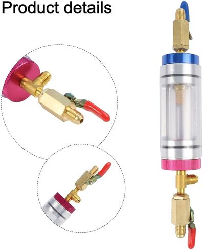 R134a A/C Hose Connector Filling Tool with Pressure Gauge and Sight Glass, Aluminum Alloy & Brass Air Conditioning Hose Connector for Automotive HVAC Repair and Maintenance in Kuwait