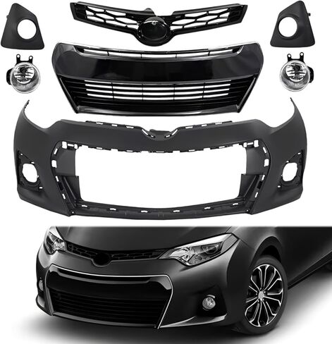 استبدال طقم مصد الجسم الأمامي لـ 2014 2015 2016 Toyota Corolla S المصد الأمامي العلوي والسفلي للشبكة Assy + ضوء الضباب مع أغطية الحافة 7 قطع من الملحقات in Kuwait