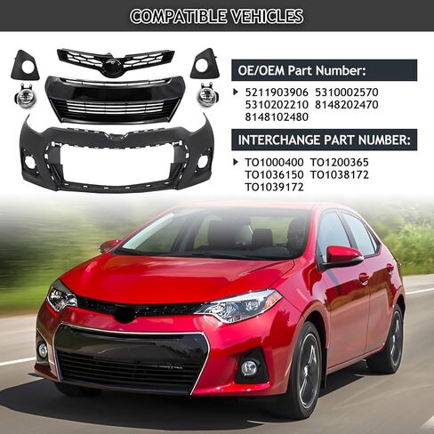 استبدال طقم مصد الجسم الأمامي لـ 2014 2015 2016 Toyota Corolla S المصد الأمامي العلوي والسفلي للشبكة Assy + ضوء الضباب مع أغطية الحافة 7 قطع من الملحقات in Kuwait