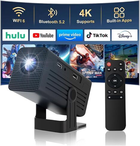 Mini Projector with WiFi and Bluetooth,4K Support 260 ANSl Smart Portable Projector,Auto Keystone, 135 Degree Rotation,Video projector for Home, Bedroom, Outdoor in Saudi Arabia