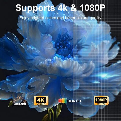Mini Projector with WiFi and Bluetooth,4K Support 260 ANSl Smart Portable Projector,Auto Keystone, 135 Degree Rotation,Video projector for Home, Bedroom, Outdoor in Saudi Arabia