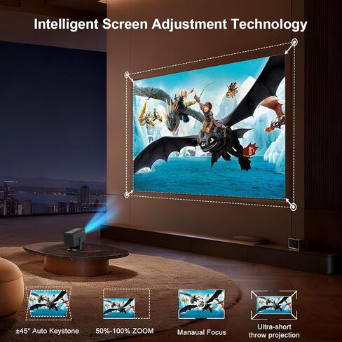 Mini Projector with WiFi and Bluetooth,4K Support 260 ANSl Smart Portable Projector,Auto Keystone, 135 Degree Rotation,Video projector for Home, Bedroom, Outdoor in Saudi Arabia