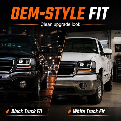 LED DRL Headlights Fit 1999-2007 GMC Sierra 1500/2001-2007 GMC Sierra 1500HD 2500HD 3500 (Only Fits 07 Classic Models,Not Fit All Denali Trims), Fit 99-06 Yukon Black Housing Clear Reflector in Saudi Arabia