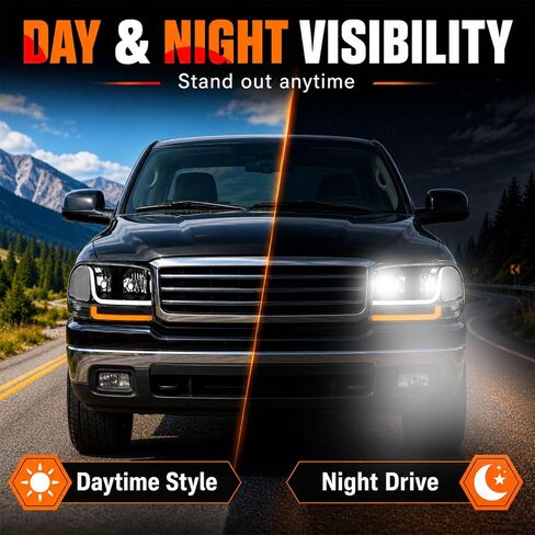 LED DRL Headlights Fit 1999-2007 GMC Sierra 1500/2001-2007 GMC Sierra 1500HD 2500HD 3500 (Only Fits 07 Classic Models,Not Fit All Denali Trims), Fit 99-06 Yukon Black Housing Clear Reflector in Saudi Arabia