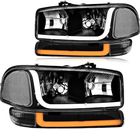 LED DRL Headlights Fit 1999-2007 GMC Sierra 1500/2001-2007 GMC Sierra 1500HD 2500HD 3500 (Only Fits 07 Classic Models,Not Fit All Denali Trims), Fit 99-06 Yukon Black Housing Clear Reflector in Saudi Arabia