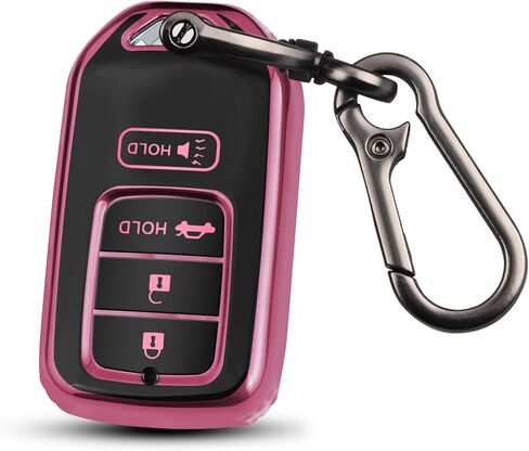 غطاء QBUC Key Fob لهوندا، 2015-2022 يناسب مفتاح Honda Accord Insight الذكي، ملحقات HR-V Odyssey Key Protector Pilot Key Fob Case 4 أزرار (أسود-وردي) in Kuwait