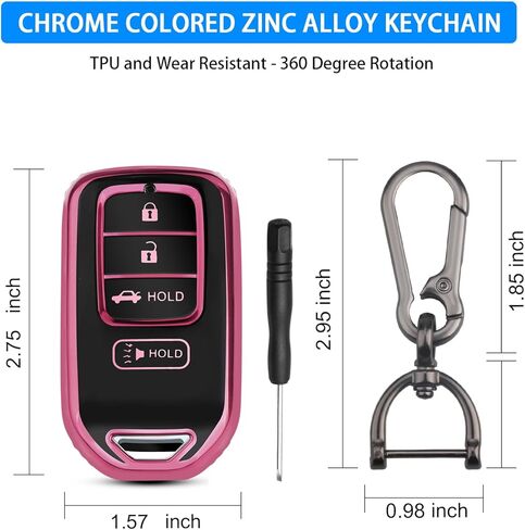 غطاء QBUC Key Fob لهوندا، 2015-2022 يناسب مفتاح Honda Accord Insight الذكي، ملحقات HR-V Odyssey Key Protector Pilot Key Fob Case 4 أزرار (أسود-وردي) in Kuwait