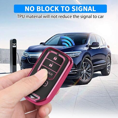 غطاء QBUC Key Fob لهوندا، 2015-2022 يناسب مفتاح Honda Accord Insight الذكي، ملحقات HR-V Odyssey Key Protector Pilot Key Fob Case 4 أزرار (أسود-وردي) in Kuwait