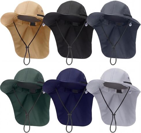 6 Pieces Unisex Sun Hats for Men and Women Hiking Hat Safari Hat Wide Brim UV Sun Protection Cap with Neck Flap for Outdoor Fishing Adventuring Gardening Beach, 6 Colors in Saudi Arabia