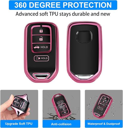 غطاء QBUC Key Fob لهوندا، 2015-2022 يناسب مفتاح Honda Accord Insight الذكي، ملحقات HR-V Odyssey Key Protector Pilot Key Fob Case 4 أزرار (أسود-وردي) in Kuwait