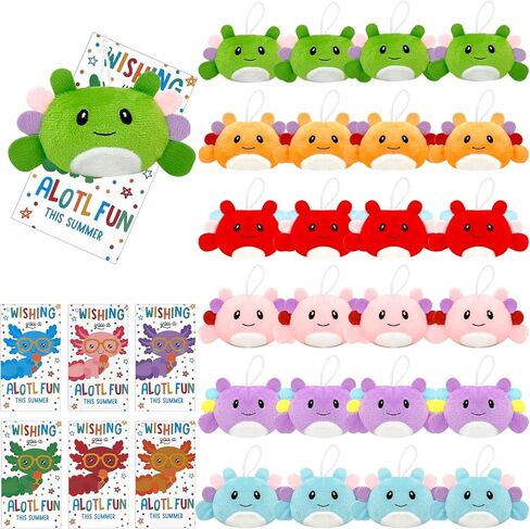 24 Sets End of Year Gifts Bulk Axolotl Keychain Plush Toys Axolotls Stuffed Animal Plushie Doll Ornament with Gift Cards for End of the School Year Graduation Classroom Prize Goodie Bag Stuffers in Saudi Arabia