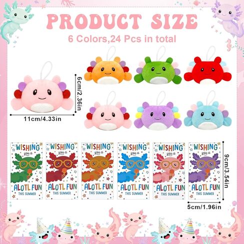 24 Sets End of Year Gifts Bulk Axolotl Keychain Plush Toys Axolotls Stuffed Animal Plushie Doll Ornament with Gift Cards for End of the School Year Graduation Classroom Prize Goodie Bag Stuffers in Saudi Arabia