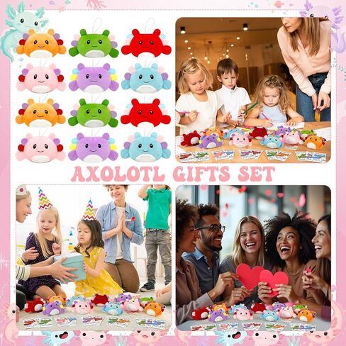 24 Sets End of Year Gifts Bulk Axolotl Keychain Plush Toys Axolotls Stuffed Animal Plushie Doll Ornament with Gift Cards for End of the School Year Graduation Classroom Prize Goodie Bag Stuffers in Saudi Arabia
