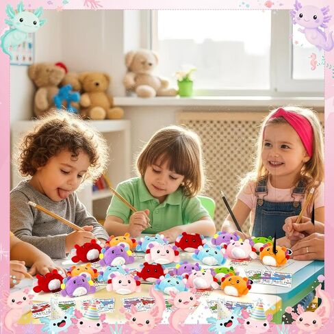 24 Sets End of Year Gifts Bulk Axolotl Keychain Plush Toys Axolotls Stuffed Animal Plushie Doll Ornament with Gift Cards for End of the School Year Graduation Classroom Prize Goodie Bag Stuffers in Saudi Arabia