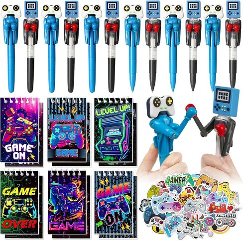 74pcs Video Game Party Favors for Kids Cool Fun Boxing Pens Mini Notebooks Stickers, Gamer Birthday Party Favors Funny Novelty Gifts Gaming Classroom Prizes Goodie Bag Stuffers for Teens Boys Girls in Saudi Arabia