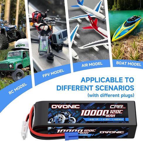 بطارية ليبو OVONIC 4S 14.8 فولت 10000 مللي أمبير في الساعة 120C مع موصل EC5 لسيارة RC والشاحنات والمركبات والقارب بدون طيار والطائرة الرباعية والمروحية FPV نماذج هواية السباق Pro Truck Boat Jet Basher in Kuwait