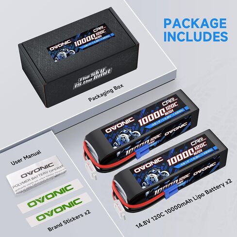 OVONIC 4S Lipo Battery 14.8V 10000mAh 120C with EC5 Connector for RC Car Truck Vehicles Boat Drone Airplane Quadcopter Helicopter FPV Racing Hobby Models Pro Truck Boat Jet Basher 2 Batteries in Kuwait