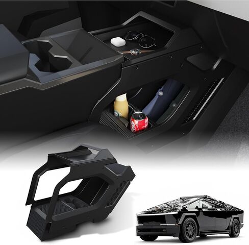 Cyber Truck Center Console Organizer 2023–2026, Custom Fit Double-Layer Tray Insert Storage System, Interior Black Lower Center Console Storage Box Cyber Truck Accessories 2025 in Saudi Arabia