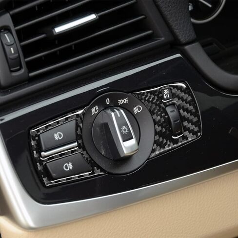 SUNJIKA Compatible with Carbon Fiber Center Consoles Car Headlights Panel Cover Trim Interior for BMW 5 Series F10 F11 F18 520i 525i 528i 530i 535i 2011-2017 (Black 2PCS) in Kuwait