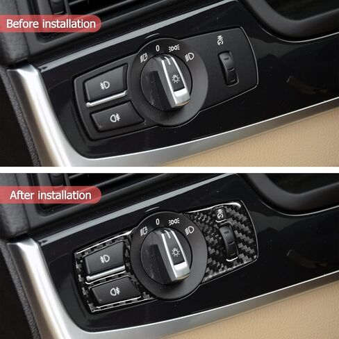 SUNJIKA Compatible with Carbon Fiber Center Consoles Car Headlights Panel Cover Trim Interior for BMW 5 Series F10 F11 F18 520i 525i 528i 530i 535i 2011-2017 (Black 2PCS) in Kuwait