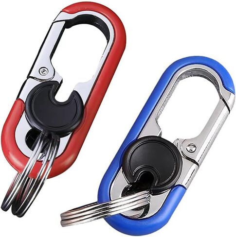 Men’s Car Keychain 2-Pack (Blue + Orange) - Premium Stainless Steel Key Ring with Zinc Alloy Body, Anti-Scratch Durable Design, High Elasticity Buckle for Belt/Pocket in Saudi Arabia