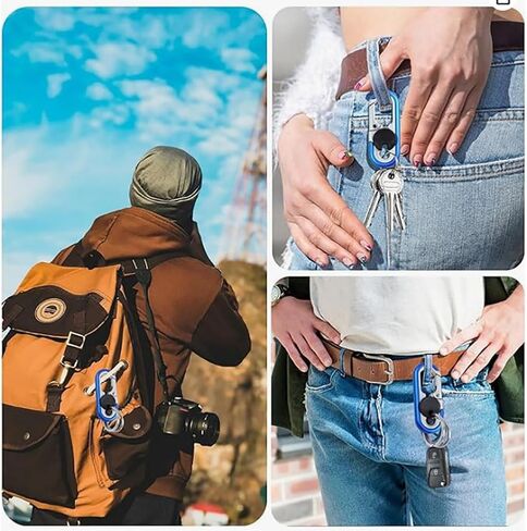 Men’s Car Keychain 2-Pack (Blue + Orange) - Premium Stainless Steel Key Ring with Zinc Alloy Body, Anti-Scratch Durable Design, High Elasticity Buckle for Belt/Pocket in Saudi Arabia