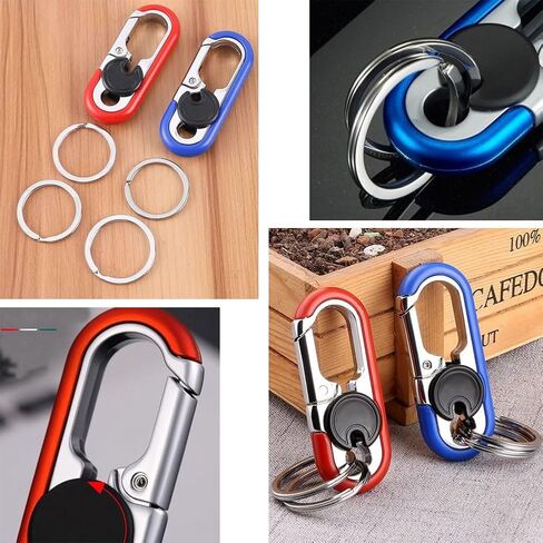 Men’s Car Keychain 2-Pack (Blue + Orange) - Premium Stainless Steel Key Ring with Zinc Alloy Body, Anti-Scratch Durable Design, High Elasticity Buckle for Belt/Pocket in Saudi Arabia