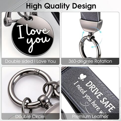 Drive Safe Keychain for Him, Leather Keychain for Men, I Love You Gift for Boyfriend Birthday, Car Key Fob with Leather Strap & Metal I Love You in Saudi Arabia