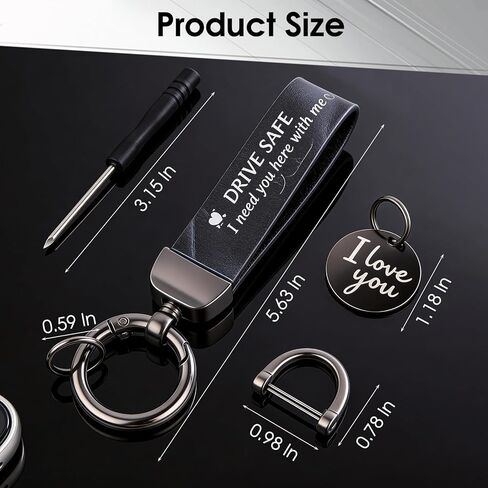 Drive Safe Keychain for Him, Leather Keychain for Men, I Love You Gift for Boyfriend Birthday, Car Key Fob with Leather Strap & Metal I Love You in Saudi Arabia