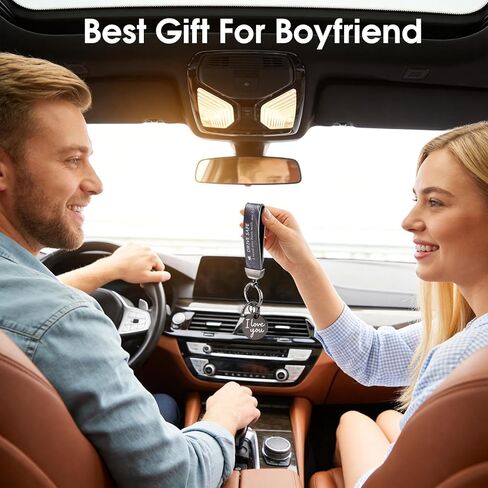 Drive Safe Keychain for Him, Leather Keychain for Men, I Love You Gift for Boyfriend Birthday, Car Key Fob with Leather Strap & Metal I Love You in Saudi Arabia