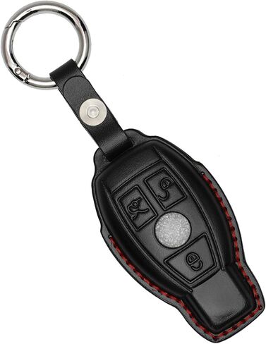 for Mercedes Benz Key fob Cover Genuine Leather with Keychain,Leather Key case Protector Compatible C E M S CLS CLK GLK GLC G AMG Series Smart Remote Key -Black(Red Line) in Saudi Arabia