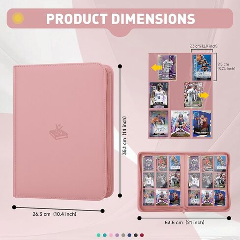 Trading Card Binder 9 Pocket, 360 Pockets Double-Sided Card Album, Premium PU Leather Zipper Card Holder for MTG, TCG, Sports & Game Cards, Must-Have for Collectors（Pink） in Saudi Arabia