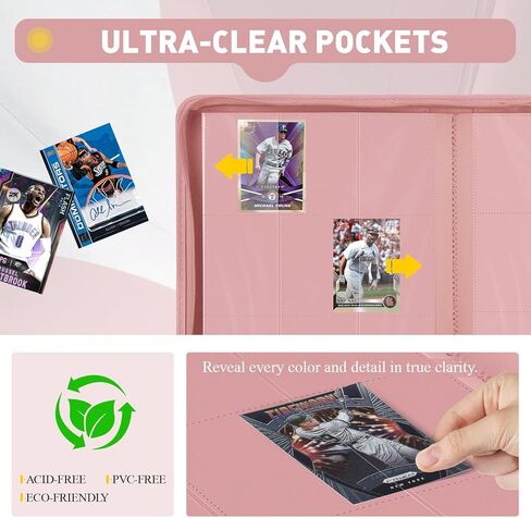 Trading Card Binder 9 Pocket, 360 Pockets Double-Sided Card Album, Premium PU Leather Zipper Card Holder for MTG, TCG, Sports & Game Cards, Must-Have for Collectors（Pink） in Saudi Arabia