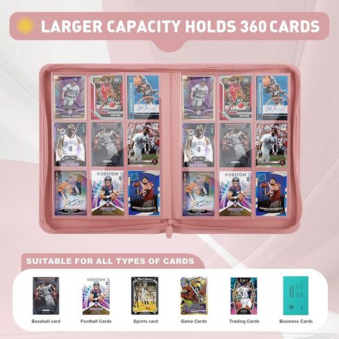 Trading Card Binder 9 Pocket, 360 Pockets Double-Sided Card Album, Premium PU Leather Zipper Card Holder for MTG, TCG, Sports & Game Cards, Must-Have for Collectors（Pink） in Saudi Arabia