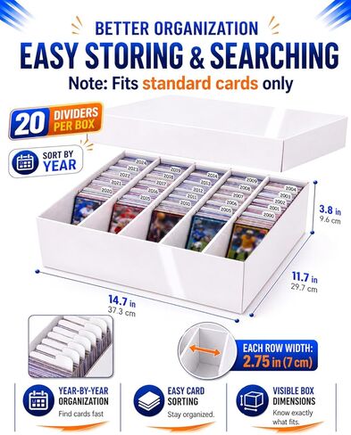5 Row TCG Bulk Card Storage Box, Laminated Cardboard Storage Box, Holds 4500+ Standard Cards, MTG Card Storage with Dividers for Sports Cards and Trading Cards, 3 Pack in Saudi Arabia