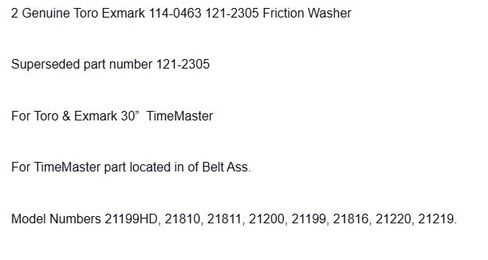 Replacement for Toro 2 Genuine 121-2305 121-2305 Friction Washer 30" OEM in Saudi Arabia