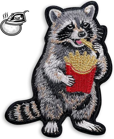 Funny Raccoon Munching French Fries Morale Patch – 3.6" Funny Raccoon Embroidered Iron On Patch for Backpack, Jacket, Dog Vest, Hats & Patch Wall – Munching French Humor Patch in Saudi Arabia