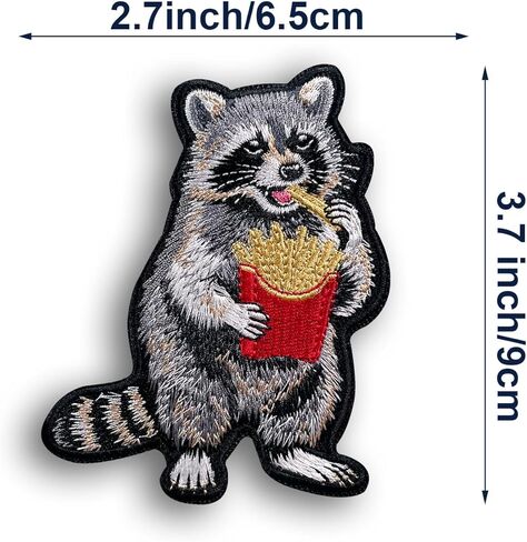 Funny Raccoon Munching French Fries Morale Patch – 3.6" Funny Raccoon Embroidered Iron On Patch for Backpack, Jacket, Dog Vest, Hats & Patch Wall – Munching French Humor Patch in Saudi Arabia