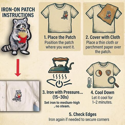 Funny Raccoon Munching French Fries Morale Patch – 3.6" Funny Raccoon Embroidered Iron On Patch for Backpack, Jacket, Dog Vest, Hats & Patch Wall – Munching French Humor Patch in Saudi Arabia