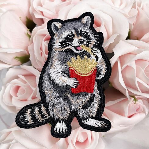 Funny Raccoon Munching French Fries Morale Patch – 3.6" Funny Raccoon Embroidered Iron On Patch for Backpack, Jacket, Dog Vest, Hats & Patch Wall – Munching French Humor Patch in Saudi Arabia