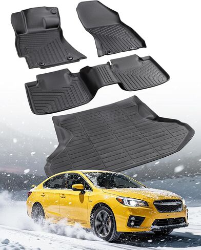 سجادات أرضية واقية من جميع الأحوال الجوية وبطانة شحن لسيارة Subaru Legacy 2015 2016 2017 2018 2019، مجموعة كاملة مقاومة للماء مضادة للانزلاق من مادة TPE الأمامية والخلفية مناسبة لملحقات السيارات الداخلية، باللون الأسود in Kuwait