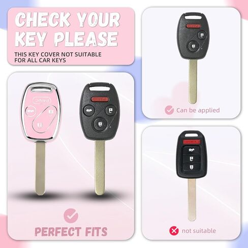 غطاء مفتاح Honda Key Fob، واقي مفتاح سيارة TPU ممتاز لسيارة Honda 2003-2015 Accord Key Case Fit Civic EX Pilot CR-V Odyssey مع سلسلة مفاتيح وعلامة نعمة معدنية (فضي وردي، 4 أزرار) in Kuwait
