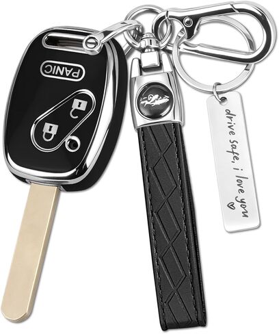 غطاء مفتاح Honda Key Fob، واقي مفتاح سيارة TPU ممتاز لسيارة Honda 2003-2015 Accord Key Case Fit Civic EX Pilot CR-V Odyssey مع سلسلة مفاتيح وعلامة نعمة معدنية (فضي وردي، 4 أزرار) in Kuwait