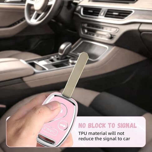 غطاء مفتاح Honda Key Fob، واقي مفتاح سيارة TPU ممتاز لسيارة Honda 2003-2015 Accord Key Case Fit Civic EX Pilot CR-V Odyssey مع سلسلة مفاتيح وعلامة نعمة معدنية (فضي وردي، 4 أزرار) in Kuwait