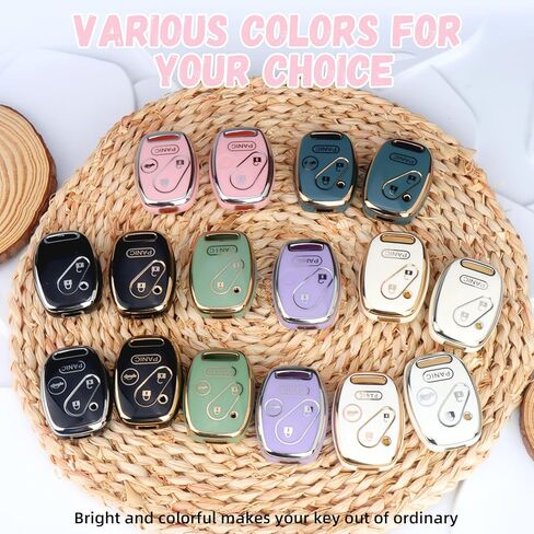 غطاء مفتاح Honda Key Fob، واقي مفتاح سيارة TPU ممتاز لسيارة Honda 2003-2015 Accord Key Case Fit Civic EX Pilot CR-V Odyssey مع سلسلة مفاتيح وعلامة نعمة معدنية (فضي وردي، 4 أزرار) in Kuwait